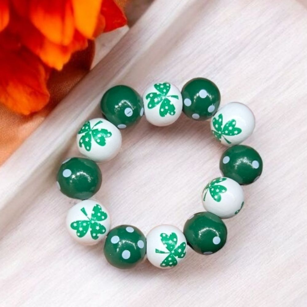 Shamrock ☘️ Green Polka Dot Beaded Bracelet Stretch Band St Patrick Day Festive